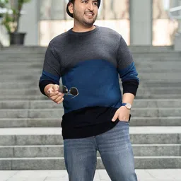 Sztori Plus Size Men Acrylic Colourblocked Pullover-25