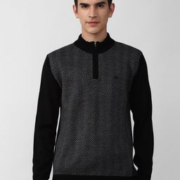 Peter England Casuals Men Black & Grey Striped Striped Pullover-picture-14