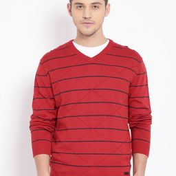 t-base Men Orange Striped Cotton Pullover-picture-58