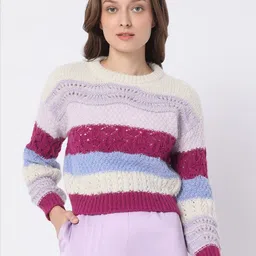 Vero Moda Women Pink & Purple Colourblocked Pullover-image-61