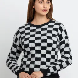 Status Quo Women Black & Grey Checked Pullover-picture-15