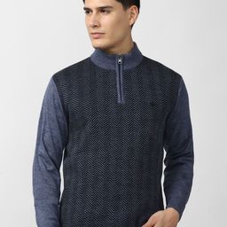 Peter England Casuals Men Blue & Grey Printed Pullover-picture-13