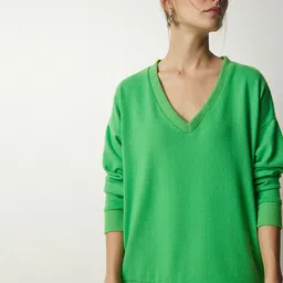 Happiness istanbul V-Neck Ribbed Pullover Sweater-23