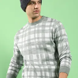 Campus Sutra Checked Woollen Pullover-image-12