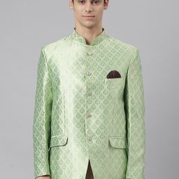 Hangup Men Green Self Design Bandhgala Blazer-image-77