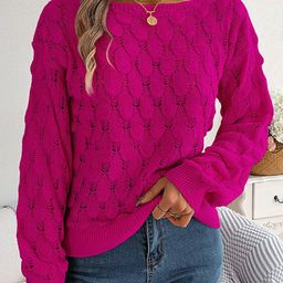 StyleCast Fuchsia Open Knit Boat Neck Long Sleeves Acrylic Pullover Sweater-61
