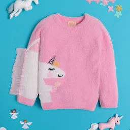 Nauti Nati Girls Graphic Self Design Jacquard-Knit Fuzzy Detail Ribbed Acrylic Pullover-image-98