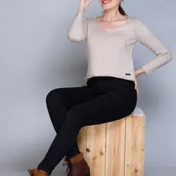 513  V-Neck Long Sleeve Plain Pullover-image-40