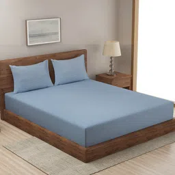 Fabindia Blue & White Striped Cotton Single Bedsheet & Pillow Cover-image-32