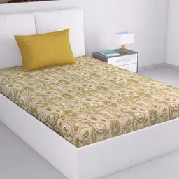 Divine Casa Trident Beige And White Pure Cotton 144 TC Single Bedsheet Set 2.23 m x 1.45 m-image-34
