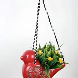 INDIA MEETS INDIA Red Ceramic Hanging Planter-12