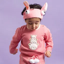 Greendeer Unisex Kids Pink & White Cable Knit Pullover with Applique Detail-picture-42
