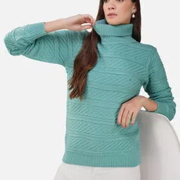 JoE Hazel Cable Knit Self Design Turtle Neck Acrylic Pullover Sweater-42