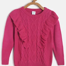 MINI KLUB Girls Round Neck Acrylic Cable Knit Pullover-image-91