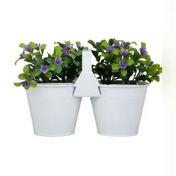 DecorTwist White Bucket Shape Metal Planter-58