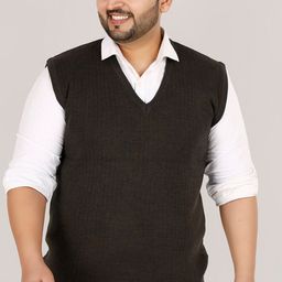 Sztori Plus Size Striped V-Neck Acrylic Sweater Vest-image-13