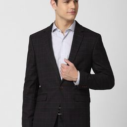 Peter England Elite Men Black Checked Single Breasted Blazer-picture-40