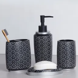 OBSESSIONS Black & Silver Polyresin 4 Pcs Bathroom Set-image-47