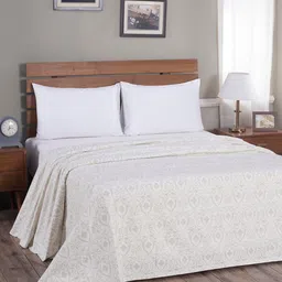 MASPAR Beige & Grey Printed 318 GSM Double Queen Bed Cover-67
