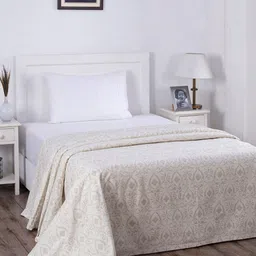 MASPAR Beige & White Printed 318 GSM Single Bed Cover-15