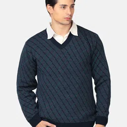 aarbee Men Charcoal Printed Argyle Pullover-image-11