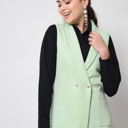 Orchid Blues Women Green Solid Double-Breasted Comfort-Fit Blazer-picture-55