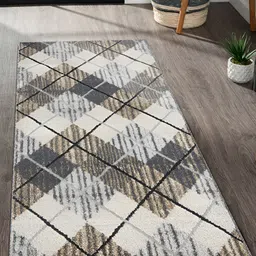 OBSESSIONS Beige & Grey Geometric-Printed Anti-Static Floor Runner-23