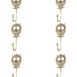 IndianShelf Gold-Toned 6 Pieces Brass Owl Wall Hooks Cloth Hanger-9