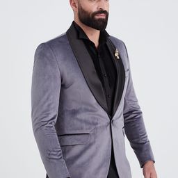 MR BUTTON Men Slim-Fit Single-Breasted Velvet Blazer-image-68