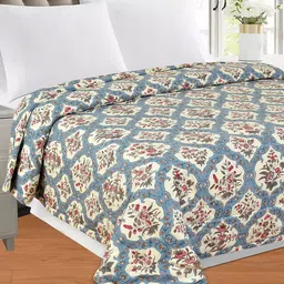 SEJ by Nisha Gupta Blue Microfiber AC Room 150 GSM Reversible Double Bed Comforter-image-99