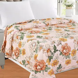 SEJ by Nisha Gupta Pink & Yellow Microfiber AC Room 150 GSM Reversible Single Bed Comforter-17