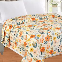 SEJ by Nisha Gupta Beige & Orange Microfiber AC Room 150 GSM Reversible Single Bed Comforter-15