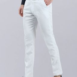 VEI SASTRE Men White Smart Slim Fit Trousers-image-35