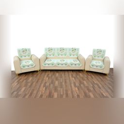 BIGGER FISH Green 10 Pieces Floral Printed 5 Seater Cotton Sofa Covers-image-52
