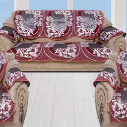 BIGGER FISH Maroon 6 Pieces 5 Seater Sofa Cover-image-46