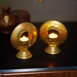 Homspurts Radiant Gold-Toned 2 Pieces Tea Light Metal Candle Holders-image-99