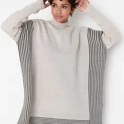 Trendyol Striped Printed Mock Collar Longline Acrylic Pullover Sweaters-15