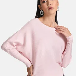 Kazo Women Pink Solid Pullover-image-1