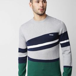 Pepe Jeans Men Grey & Navy Blue Colourblocked Pullover-image-55