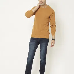 Crimsoune Club Men Orange Solid Round Neck Pure Cotton Pullover-picture-51