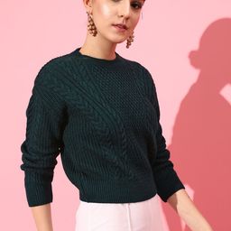 STREET 9 Women Green Cable Knit Crop Pullover-image-58