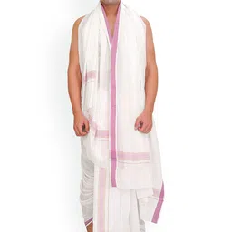 Exotic India Woven Design Dhoti & Angavastram Set-image-22
