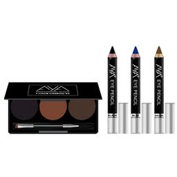 AYA Combo of Eyebrow 3 Colour Kit & 3 Kajal Eyeliner Eye Pencil - Black-Blue-Brown-12