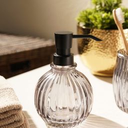 Pure Home and Living Black Ribbed Glass Soap Dispenser-36
