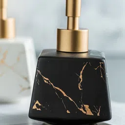 Nestasia Black & Gold-Metallic Toned Printed Ceramic Rust Poof Round Liquid Soap Dispenser-22