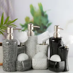 Kookee Grey White 3 piece Abstract Ceramic Soap Dispenser-46