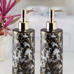 Kookee Black 2 Pieces Abstract Printed Ceramic Soap Dispensers 400 ml Each-25