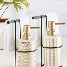 Kookee White & Beige 2 Pieces Ceramic Geometric Glossy Contemporary Soap Dispenser-31