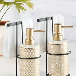 Kookee White & Gold Toned 2 Pieces Abstract Printed Ceramic Soap Dispensers-15