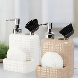 Kookee White & Beige 2 Pieces Ceramic Soap Dispenser-33